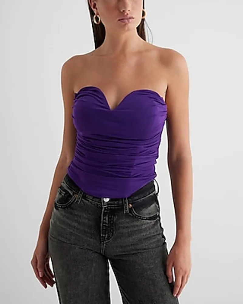 Express Body Contour Compression Corset Crop Tube Top With Bra Cups Purple  Women's XL