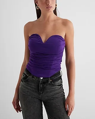 Body Contour Compression Corset Crop Tube Top With Bra Cups Purple Women's XL