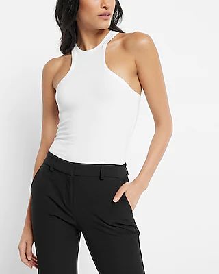 Supersoft Fitted Ribbed High Neck Tank White Women's