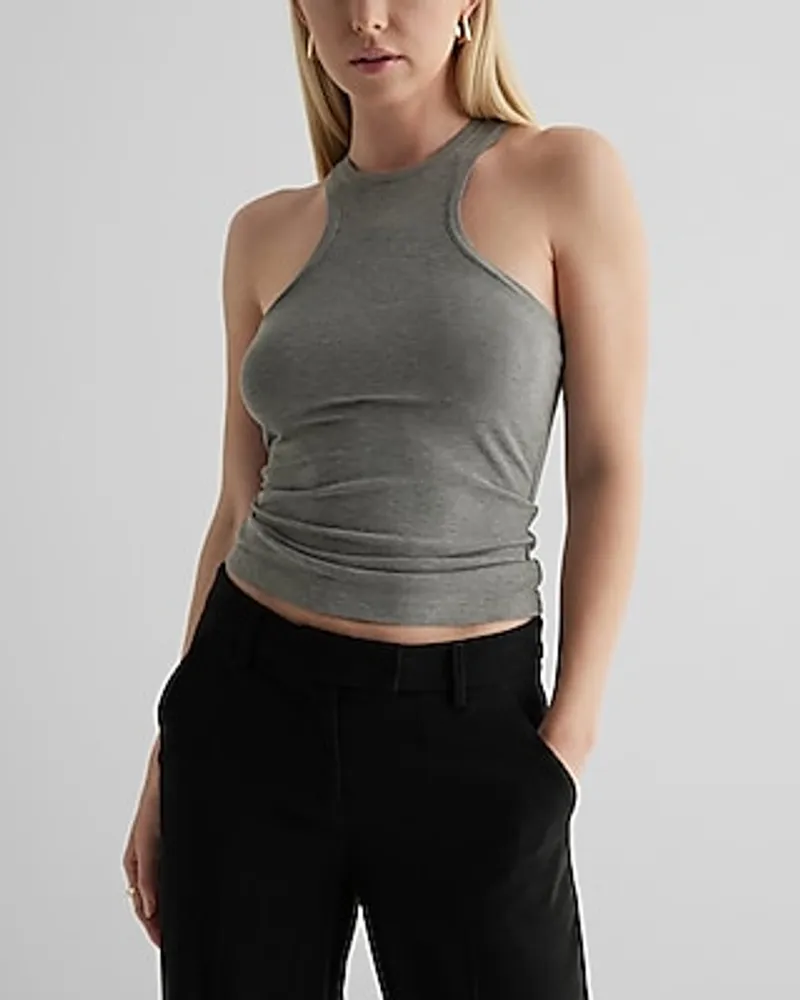 Supersoft Fitted Ribbed High Neck Tank Gray Women's M