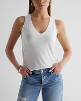 Supersoft Linen-Blend Skimming V-Neck Tank White Women's