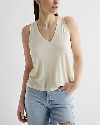 Supersoft Linen-Blend Skimming V-Neck Tank White Women's XL