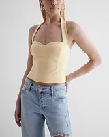 Body Contour Textured Sweetheart Halter Crop Top Yellow Women's XL