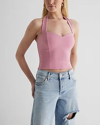 Body Contour Textured Sweetheart Halter Crop Top Pink Women's XL