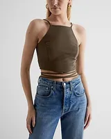 Body Contour Textured Strappy Tie Crop Top Green Women's