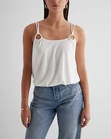 Skimming Scoop Neck Double Strap Loop Tank White Women's