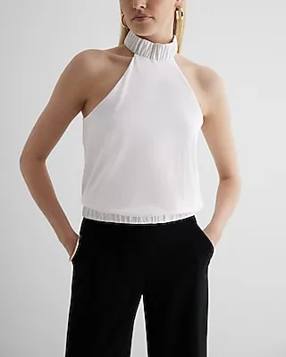 Halter Neck Elastic Tank White Women's XS