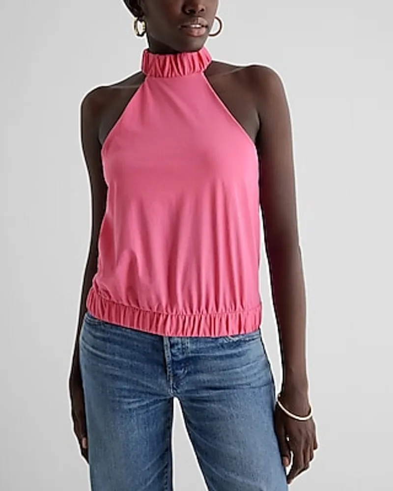 Halter Neck Elastic Tank Pink Women's XL