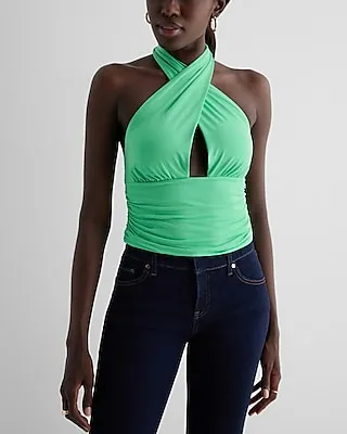 Body Contour Compression Convertible Halter Crop Top Green Women's XL