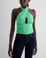 Body Contour Compression Convertible Halter Crop Top Green Women's XL