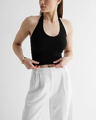 Fitted Ribbed Halter Neck Crop Top Women