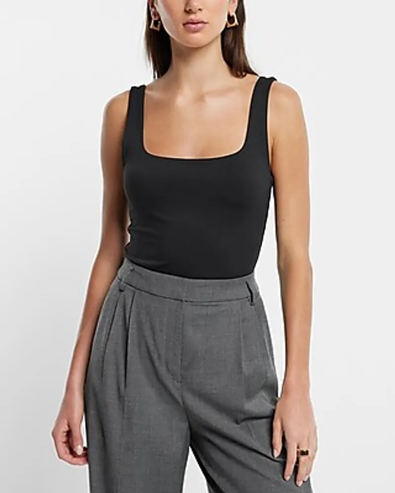 Express, Body Contour Matte Square Neck Cropped Tank in White