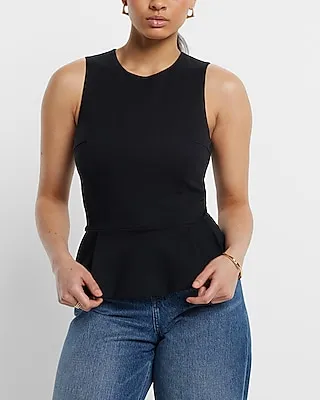 Ponte Crew Neck Peplum Tank Women's XS