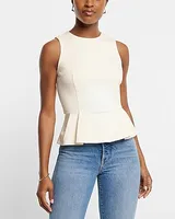 Ponte Crew Neck Peplum Tank White Women's XS