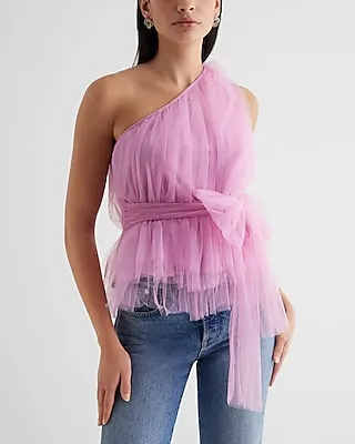 Tulle One Shoulder Peplum Top Purple Women's