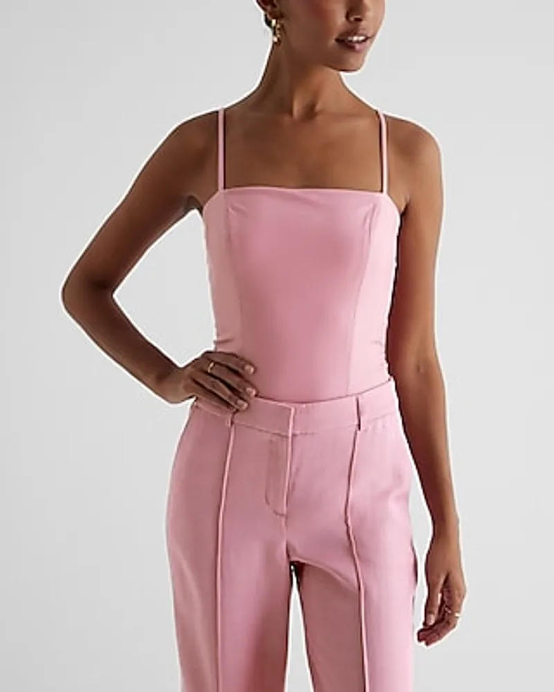Express Body Contour Faux Leather Cami Bodysuit Pink Women's XL