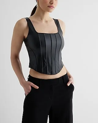 Body Contour Faux Leather Corset Crop Top Women's