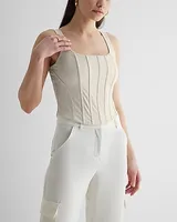 Body Contour Faux Leather Corset Crop Top Neutral Women's M