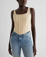 Body Contour Faux Leather Corset Crop Top Yellow Women's L