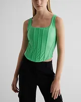 Body Contour Faux Leather Corset Crop Top Green Women's M