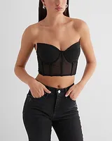 Mesh Sweetheart Neckline Corset Crop Tube Top Black Women's M