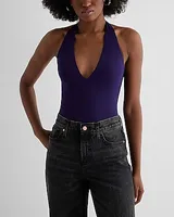 Body Contour High Compression Deep V-Neck Halter Bodysuit Purple Women's