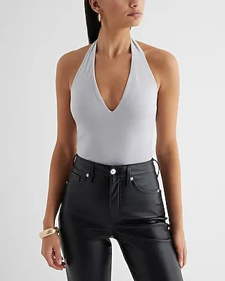 Body Contour Velvet Deep V-Neck Halter Bodysuit