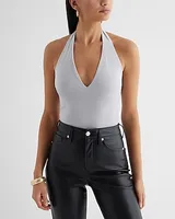 Body Contour Velvet Deep V-Neck Halter Bodysuit