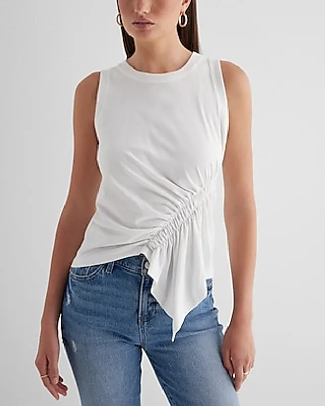 Skimming Draped Cowl Neck Pleated Shoulder Tank