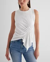 Skimming Crew Neck Ruched Asymmetrical Hem Tank