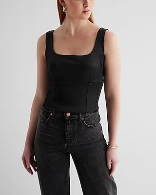 Body Contour Satin Square Neck Tank Black Women's XS