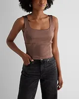 Body Contour Satin Square Neck Tank Brown Women's XS