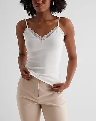 Ribbed Fitted V-Neck Lace Trim Cami Women's