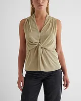 V-Neck Pleated Twist Front Draped Tank Women's XS