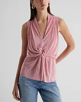 V-Neck Pleated Twist Front Draped Tank Pink Women's XS