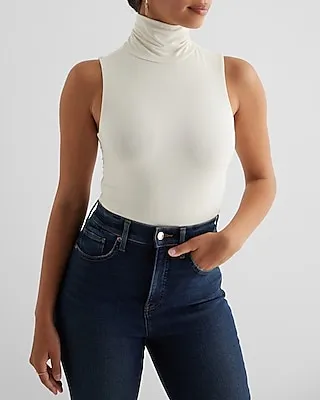 Supersoft Fitted Turtleneck Sleeveless Bodysuit White Women's M