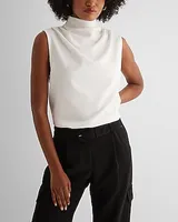 Skimming Draped Mock Neck Tank White Women's