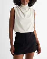 Skimming Draped Mock Neck Tank White Women's