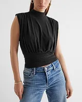 Mock Neck Draped Banded Bottom Tank Women