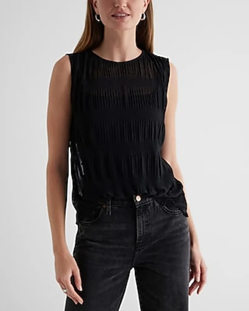 Skimming Mesh Crew Neck Pleated Tank