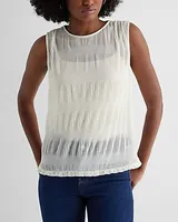 Skimming Mesh Crew Neck Pleated Tank White Women's S