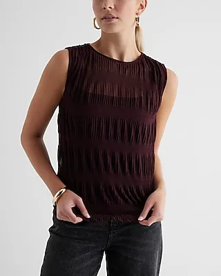 Skimming Mesh Crew Neck Pleated Tank Women's