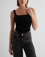 Body Contour Velvet Corset Crop Top Black Women