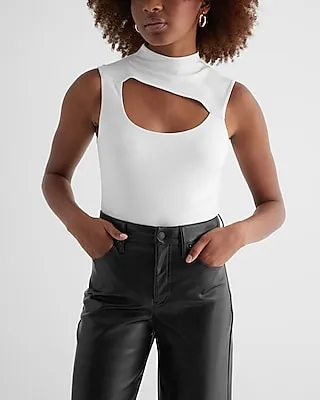 Body Contour Compression Mock Neck Cutout Crop Top White Women's