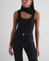 Body Contour Compression Mock Neck Cutout Crop Top Black Women's S