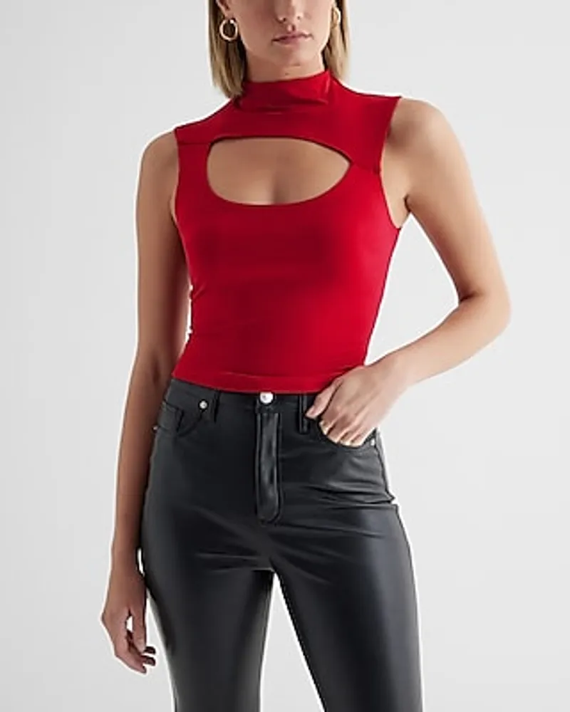 Express Body Contour Compression Mock Neck Cutout Crop Top Women's