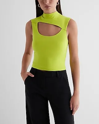 Body Contour Compression Mock Neck Cutout Crop Top Green Women's XS
