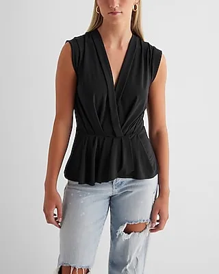 Skimming V-Neck Pleated Peplum Top Women's