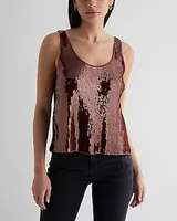 Skimming Sequin Scoop Neck Tank Brown Women's XS