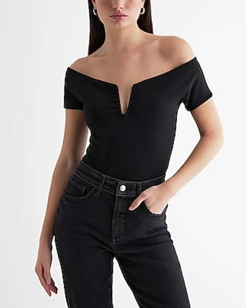 Express Bodycon High Compression V-Wire Off The Shoulder Bodysuit